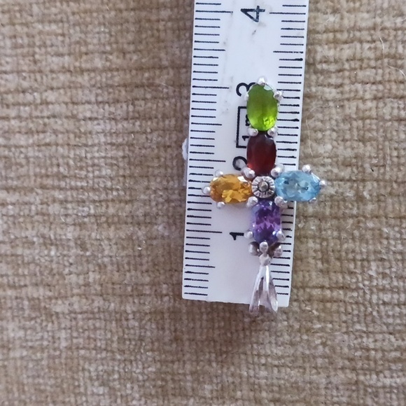 Multi Gem Stone Sterling Silver Cross Pendant - Picture 7 of 8